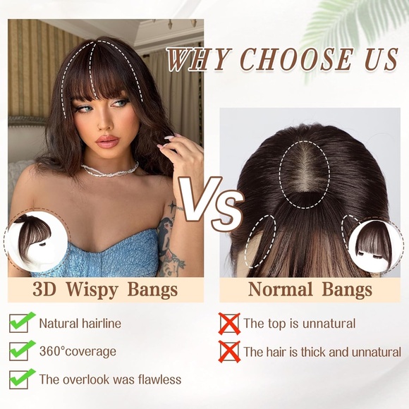 Human Hair Bangs Hair Clip, 360° Cover Clip in Bangs, Brown Black - Picture 5 of 12